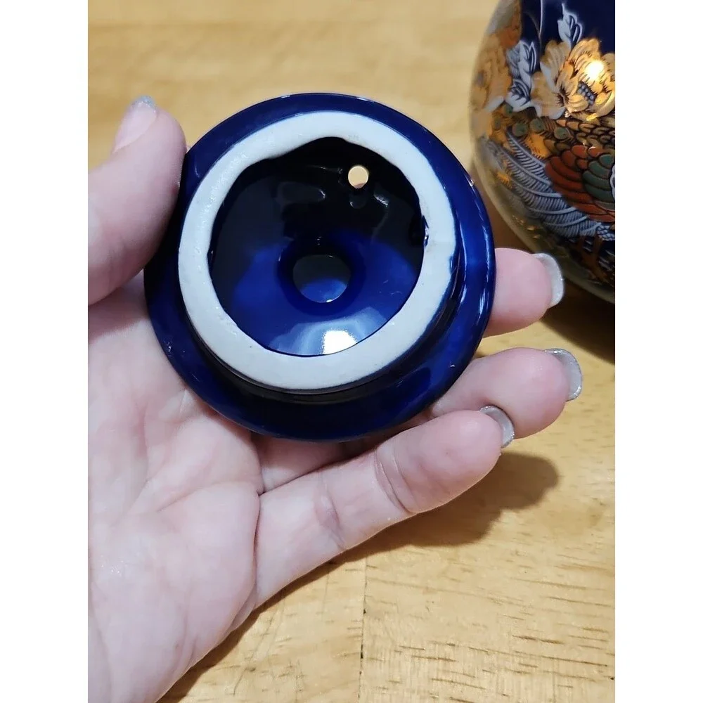 Vintage Japanese Cobalt Blue Tea Set With Gold Peacock Design - Teapot W/ 4 Cups